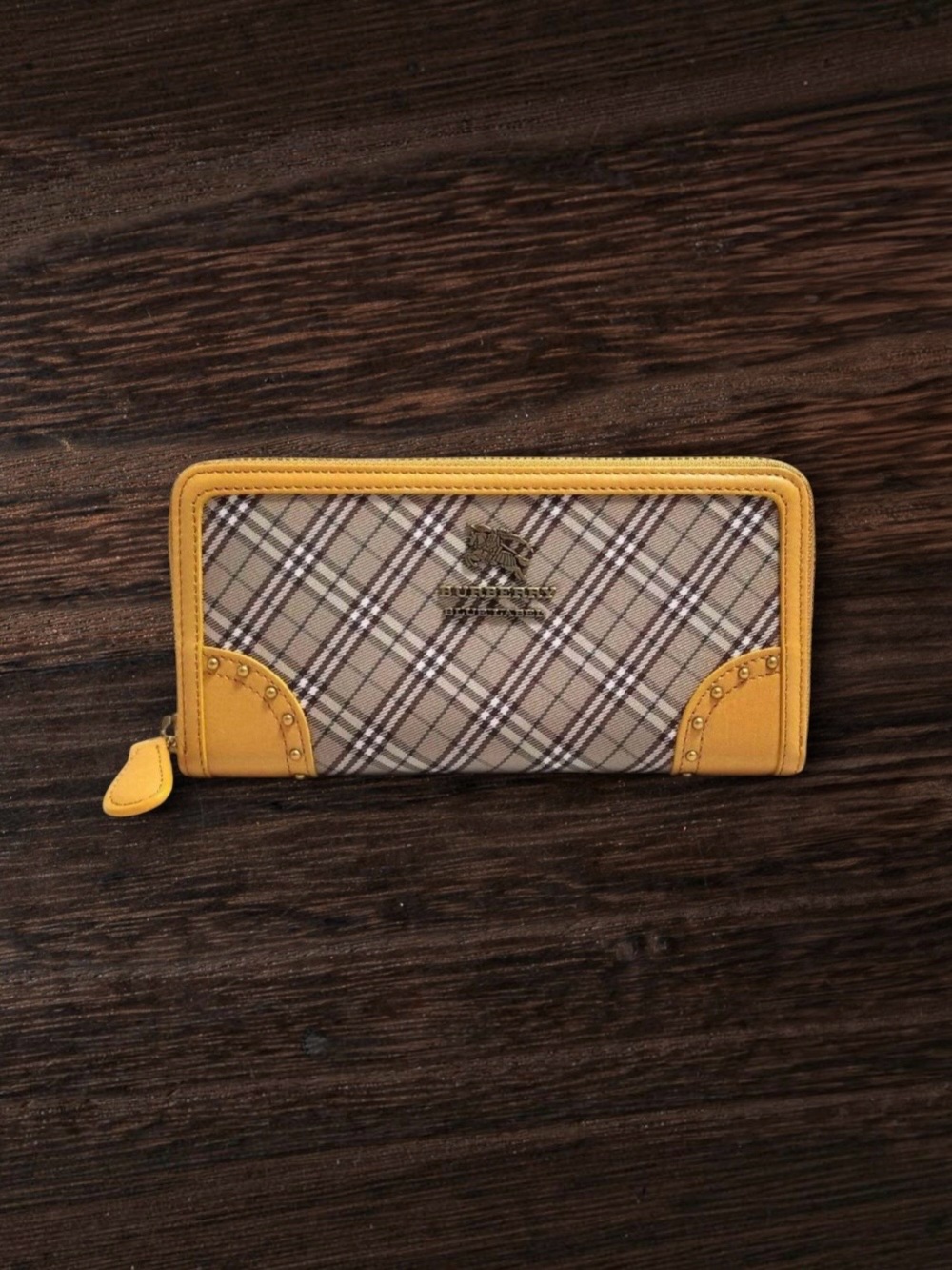 BURBERRY Blue Label Nova Check Yellow Leather Zip Around Wallet Japan Exclusive